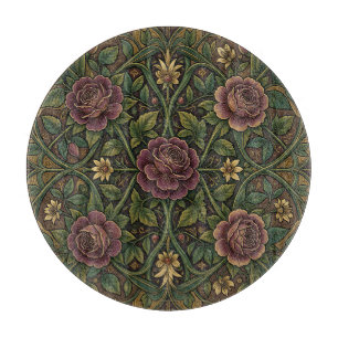 Planche À Découper Rose violette ornée de style William Morris floral