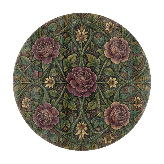 Planche À Découper Rose violette ornée de style William Morris floral (Devant)
