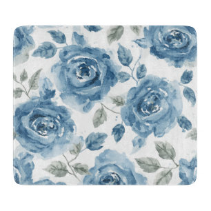 Planche À Découper Roses Bleues Fleurs Botaniques Aquarelle Floral