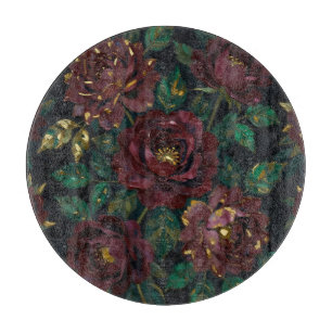 Planche À Découper Roses Bourguignonnes de Luxe Fleurs Feuille d'Or