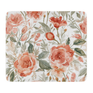 Planche À Découper Roses orange aquarelle botanique corail floral
