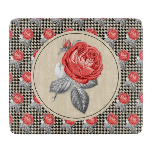Planche À Découper Roses roses anciennes et motif pied de poule