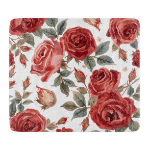 Planche À Découper Roses Rouges Aquarelle Florale Botanique Peinte