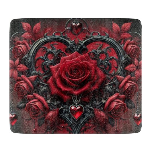 Planche À Découper roses rouges gothiques Saint-Valentin (Devant)