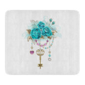 Planche À Découper Roses turquoise avec touches (Devant)