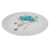Planche À Découper Roses turquoise avec touches (Coin)