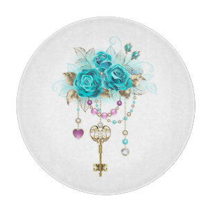 Planche À Découper Roses turquoise avec touches