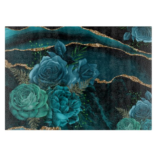 Planche À Découper Roses Turquoises Abstraits modernes et Parties sci (Devant)