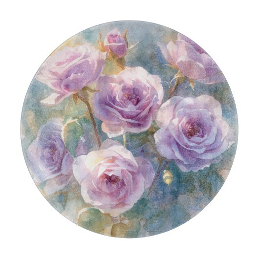 Planche À Découper Roses Violettes Clair Fleurs Impressionnistes (Devant)