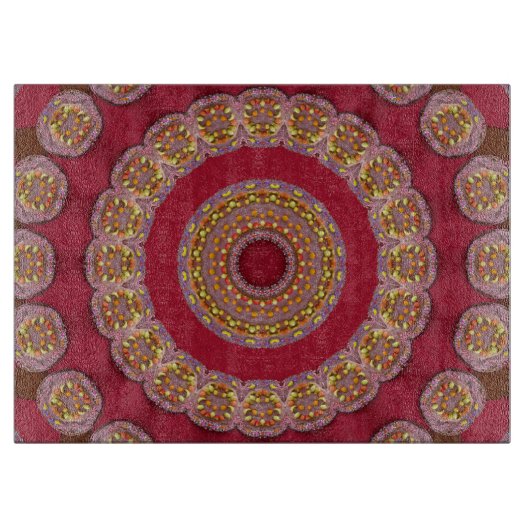 Planche À Découper Rosettes Mandala Rouge Or Jaune (Devant)