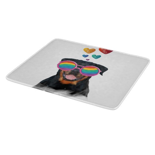 Planche À Découper Rottweiler Chien avec Coeurs Saint-Valentin (Coin)