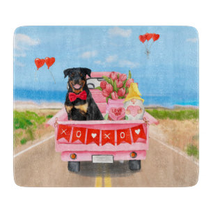 Planche À Découper Rottweiler Chien Saint-Valentin Camion Cœurs