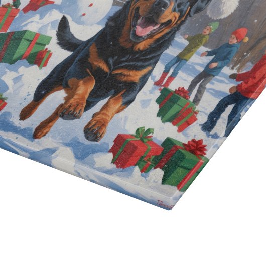 Planche À Découper Rottweiler coule en neige avec Casquette de Noël (Coin)