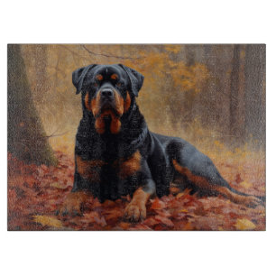 Planche À Découper Rottweiler dans les feuilles d'automne automne aut