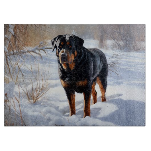 Planche À Découper Rottweiler Qu'il neige Noël (Devant)