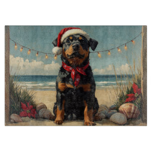 Planche À Découper Rotweiler Chien Noël Plage Vintage