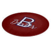 Planche À Découper Rouge Blanc & Bleu Nom et Monogramme Personnalisé (Coin)