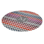 Planche À Découper Rouge blanc gris Chevron Zigzag Monogramme (Coin)