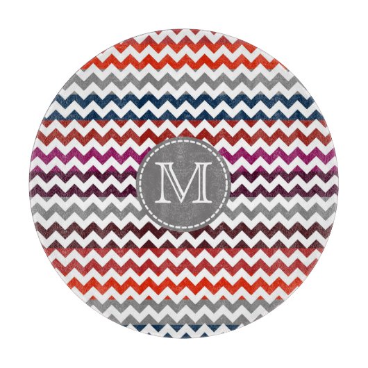Planche À Découper Rouge blanc gris Chevron Zigzag Monogramme (Devant)