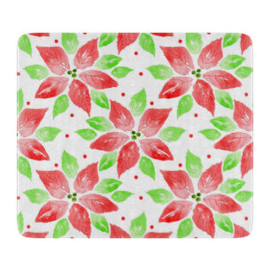 Planche À Découper Rouge vert Aquarelle Poinsettia Motif