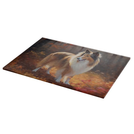 Planche À Découper Rough Collie dans l'automne Leaves automne Inspire (Coin)