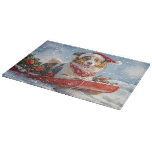 Planche À Découper Rough Collie Dog in Sledge Let Snow Christmas (Coin)
