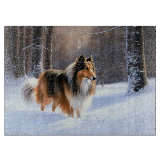 Planche À Découper Rough Collie Qu'il neige Noël (Devant)