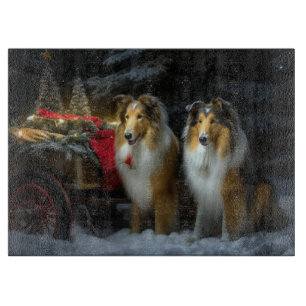 Planche À Découper Rough Collie Snowy Sleigh Décor de Noël