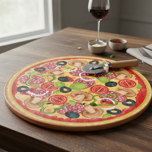 Planche À Découper Round Cutting Board  Illustration Whole Pizza