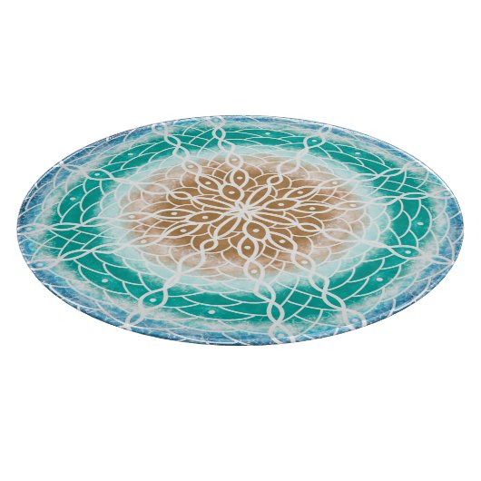 Planche À Découper Round Ocean Waves Mandala Turquoise et Turquoise (Coin)