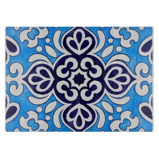 Planche À Découper Royal Blue Ceramic Classic Geometric Mosaic  (Devant)