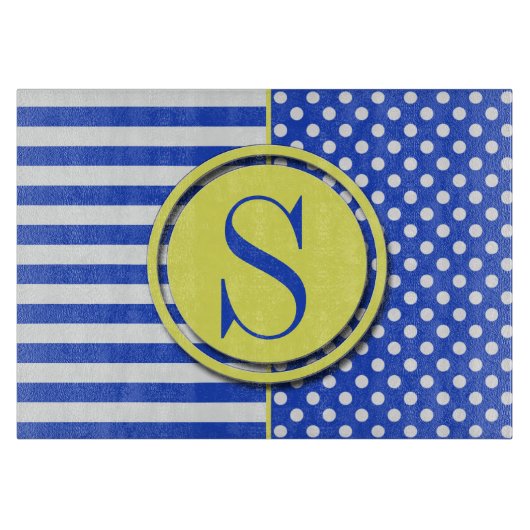 Planche À Découper Royal Blue Pois et stries-Monogram STaylor (Devant)