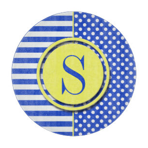 Planche À Découper Royal Blue Polka Dots and Stripes-Monogram STaylor