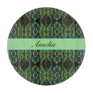 Planche À Découper Royal Plumage - Luxe Peacock Motif en plumes