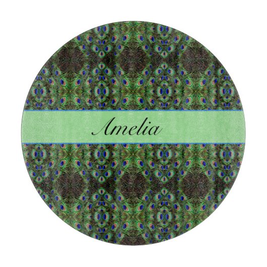 Planche À Découper Royal Plumage - Luxe Peacock Motif en plumes (Devant)