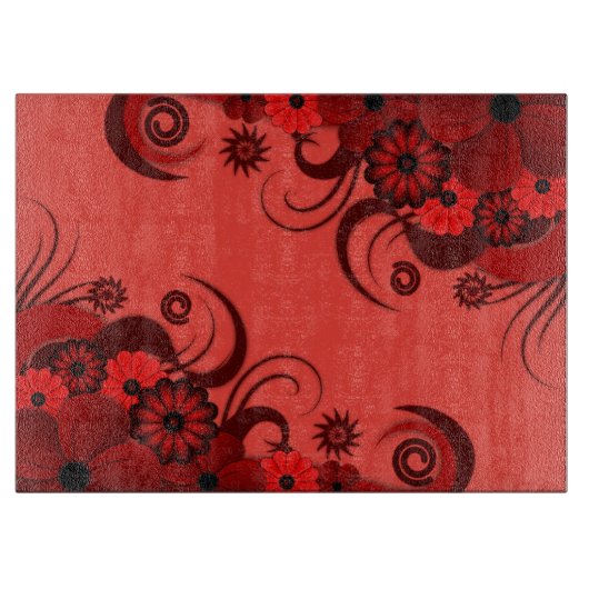 Planche À Découper Ruby Red Hibiscus Floral Verre (Devant)