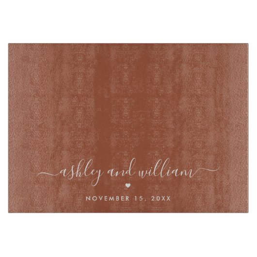 Planche À Découper Rustic Couple Établi Date Script Farmhouse (Devant)