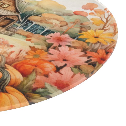 PLANCHE À DÉCOUPER RUSTIC FALL FARMHOUSE WITH AUTUMN PUMPKINS (Coin)