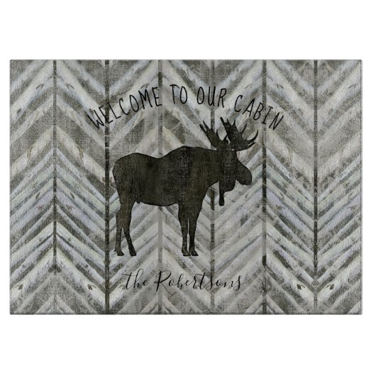 Planche À Découper Rustic Wood Moose Bienvenue dans notre pavillon Ca (Devant)