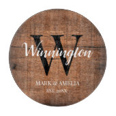 Planche À Découper Rustic Wood Nom de famille Monogram Mariage Date (Devant)