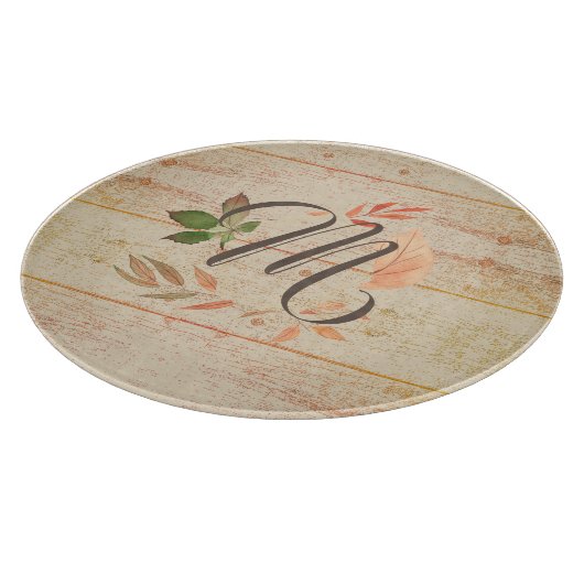Planche À Découper Rustique Automne Feuilles Monogramme (Coin)