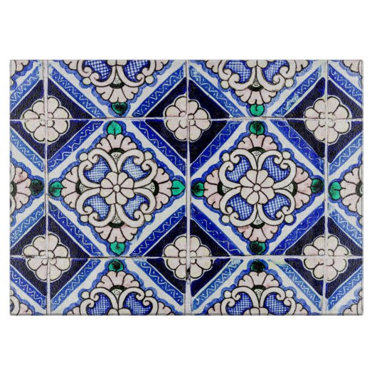 Planche À Découper Rustique Azulejo Motif espagnol Carreaux Marine Bl (Devant)