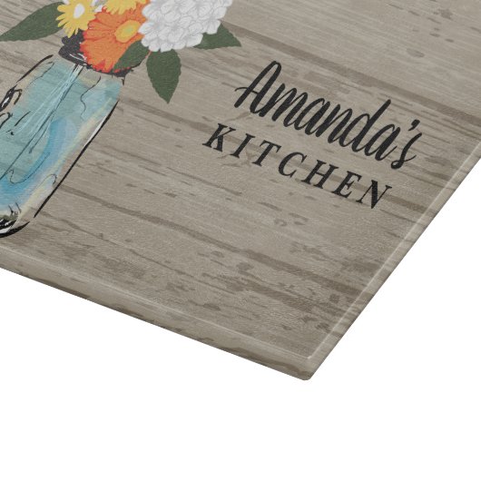 Planche À Découper Rustique Grange Hydrangea Floral Mason Jar Monogra (Coin)