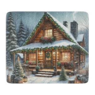 Planche À Découper Rustique hiver/Noël cabine enneigé