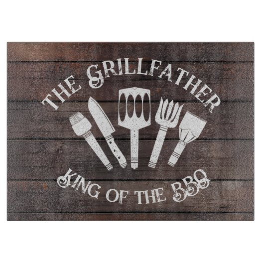 Planche À Découper Rustique "Le Grillfather : Drôle cadeau barbecue (Devant)