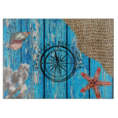 Planche À Découper Rustique Nautique Bleu Burlap Starfish (Devant)