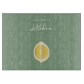 Planche À Découper Sage Green & Lemon Script Cuisine Nom personnalisé (Devant)