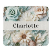 Planche À Découper Sage vert crème fleurons nom script (Devant)