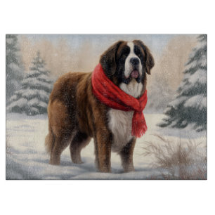 Planche À Découper Saint Bernard Chien à Noël de neige