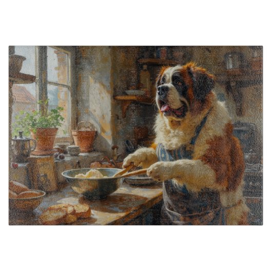 Planche À Découper Saint-Bernard cuisinant dans la cuisine (Devant)